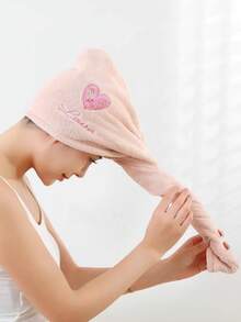 1/2件組卡其色乾髮帽 女用聚酯纖維頭巾 心形圖案 吸水快乾 四季適用 適合浴室、飯店、運動、旅行、學校、節慶禮物及居家吹髮毛巾 - 淺卡其色 - 查看 2