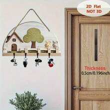 2D Flat Cute Rabbit Family Wooden Key Holder With 4 Metal Hooks, Colorful Wall Art And Home Decor For Entryway, Room And Villa, Rabbit Theme Seasonal Holiday Decoration, Key Storage Box, 2D Flat Design - Multicolor - View 1