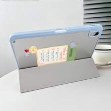 1pc Blue & Beige Vertical Striped Happy Note Sticker Collage Print Tablet Protective Case, With Pen Slot, Multi-Angle Magnetic Stand, Supports Auto Sleep/Wake, Compatible With IPad Pro/Air, Pad 5/6/7, MatePad - Multicolor - View 7