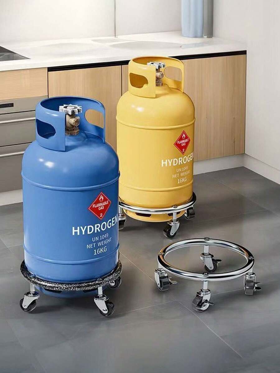 1pc Gas Cylinder Base Liquid Gas Tank Universal Wheel Rack Gas Cylinder Mobile Tray Support Bracket Kitchen Storage Rack - Multicolor - View 1