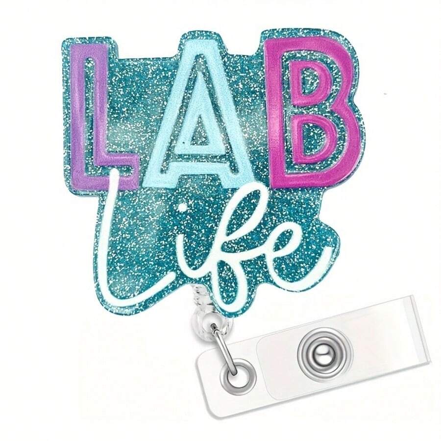 1pc Lab Life Glitter Badge Scroll - Retractable ID Holder For Nurses, Teachers, Medical Students, And Office Workers; Color Gradient Design; Includes Keychain; Made Of ABS Material. - Multicolor - View 1