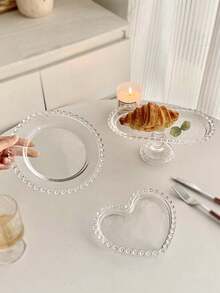 1pc High-End Vintage Minimalist Home Decor Transparent Glass Beaded High-Foot Tray, Dessert Plate, Pastry Fruit Plate, High-Foot Dessert Display Tray Ornament - Multicolor - View 8