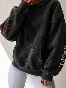 Stylish And Versatile Casual Printed Hoodie; Hooded Sweatshirt Suitable For Autumn And Winter; Women's Wear. - Black - View 9