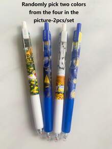 Van Gogh "The Starry Night" 2pcs/4pcs Ballpoint Pens: High-Quality Retractable 0.5mm Fine Tip, Smooth Writing, Perfect For Journaling And School Use - Multicolor - View 11