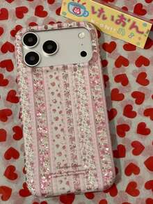 Girl Gold-Plated Gentle Floral INS Style Phone Case Compatible With IPhone 15, 17 Pro, 17 Pro Max, 16 Pro Max, 17 New Model Full Coverage Protective Cover, 15 Pro Soft Hand-Carried - Pink - View 3