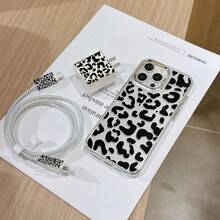 6件組金屬相框透明豹紋手機殼 + 充電頭保護套 + 數據線保護套 + 收納繩 + 數據線保護繩 TPU 防摔保護殼，適用 6 7 8 XXs XR XS Max 11 12 13 14 15 16 17 Pro Max，適合作為情侶、女性、女兒、男朋友、女朋友、青少年女孩的生日與聖誕禮物 - 彩色 - 查看 5
