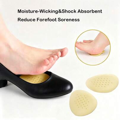 Latex Front Foot Pad For High Heels, Anti-Slip, Pain-Relief, Perforated Breathable, Soft, Sweat-Absorbing, Thickened Silicone Half-Size Insole For Women, Invisible, All-Season