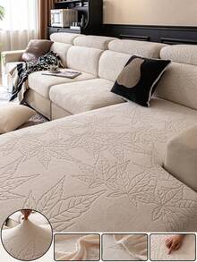 1pc Jacquard Plush Stretch Full Coverage Sofa Cover, Soft & Skin-Friendly For Autumn/Winter, Pet-Friendly, Dirt & Wear Resistant, Machine Washable, Suitable For 1/2/3/4 Seater Sofa, Christmas & New Year Home Decor - Beige - View 4