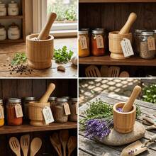 Bamboo Mortar And Pestle Set, Natural Herb Grinder And Spice Crusher, Wooden Herb Grinder, Suitable For Healthy Cooking And Apothecary Use - Brown - View 6