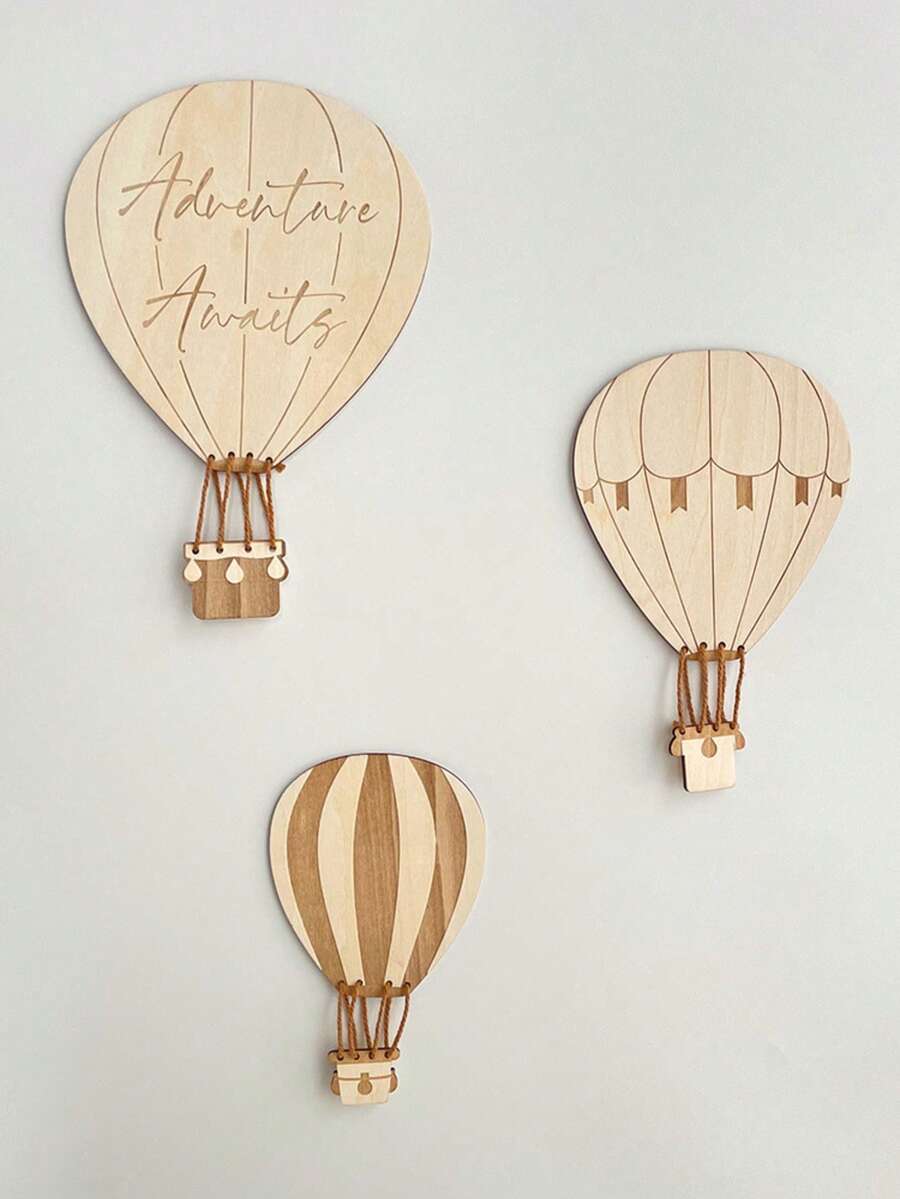 3PCS Nordic Style Wooden Hot Air Balloon Wall Decals For Kids Room Home Wall Decor Photography Props - Multicolor - View 1