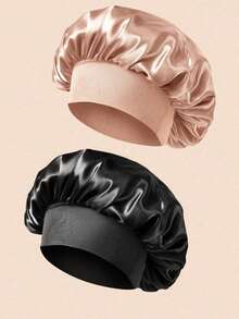 3pcs/2pcs/1pc Luxury Silk Satin Sleep Cap Hair Bonnet, Solid Color Shower Cap, Elastic Sleeping Cap, Lightweight Hair Protection Cap, Suitable For Comfortable Overnight Wear, Also For Hair Care And Showering, Soft Fit To Scalp, Protects Hair | Satin Cap | Smooth Satin - View 2