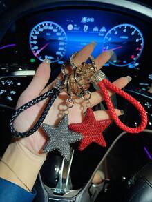 1款時尚合金鑽石星星包包配件，黏土鑲鑽鑰匙圈，鑲鑽汽車鑰匙圈，適用於包包配件 - 彩色 - 查看 10
