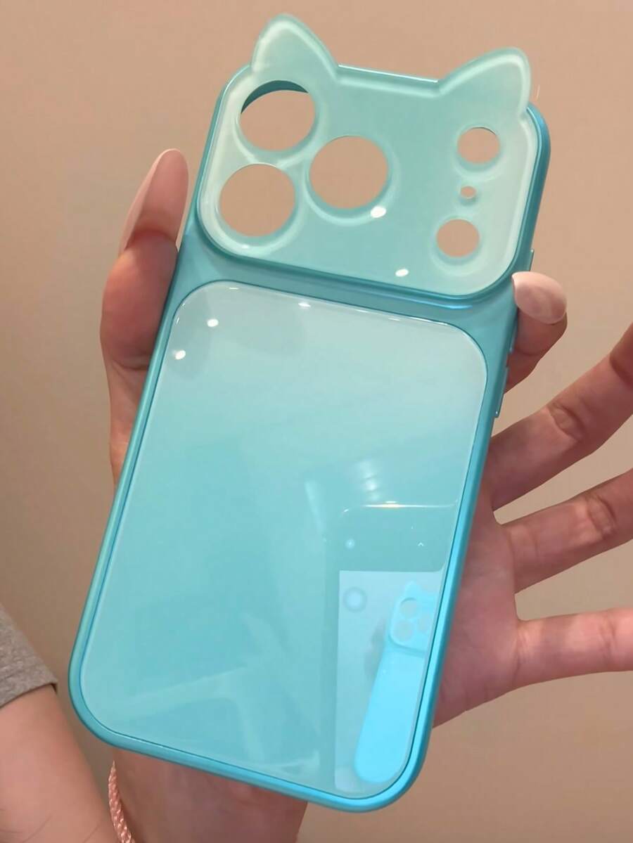 Ốp lưng điện thoại thiết kế tai mèo loang màu gradient, tương thích với iPhone 17 Pro Max, 16 Pro mới, 15, 14, 13, 18 Pro Max, cửa sổ lớn, ốp bảo vệ Apple 17, phong cách Ins Hàn Quốc, dễ thương sáng tạo cao cấp cho nữ - Màu xanh nhạt - Xem 1