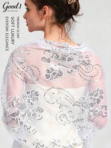 1pc Embroidered Beaded Floral Shawl, Elegant Solid Color Party Shawl, Luxurious Sequin Tassel Shawl, Handmade - Multicolor - View 13