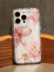 1件裝氣墊防震透明極簡鏡頭保護防摔防撞粉色百合花圖案手機殼，個性化適用 16 Pro Max 17/16/15/14 Plus/13/12/11 及 系列保護殼 - 彩色 - 查看 3