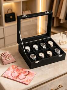 8-Slot/4-Slot Watch Box, Velvet Watch Box With Glass Lid, Unisex Watch Storage Box, Lockable Watch Storage Box, Watch Display Box, Ideal Gift, Gift For Her - one-size - View 24