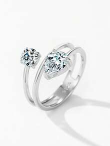 Arlmay 1pc 925 Sterling Silver Round Water Drop Interweaving Zirconia Rings For Women Wedding Engagement Jewelry - Silver - View 3