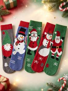 1/3/5 Pairs Christmas Socks Mid-Calf Thickened Coral Fleece Socks For Men And Women, Christmas Gift Socks, Winter Sleep Floor Socks, Couple Socks - Multicolor - View 27