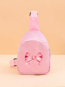 1PC Cute Bow Print Crossbody Bag For Little Girls, Adjustable Shoulder Strap Zipper Storage Chest Bag, Suitable For Toddlers Daily Outings And Casual Use, Can Be Given As A Gift - Deep Pink - View 12