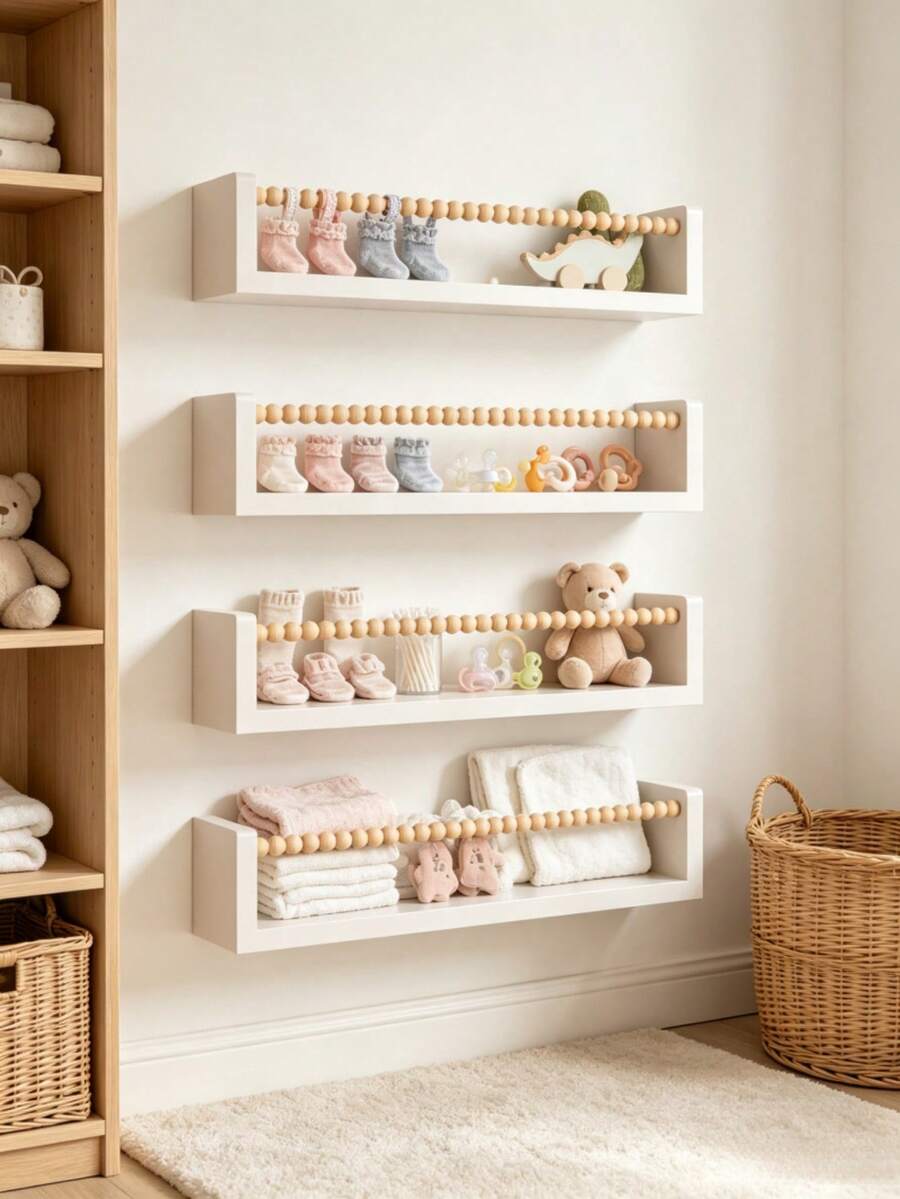 1/2/3/4pcs Kids Room Floating Shelves, Minimalist Design Wall-Mounted Storage Rack, Wall-Mounted Student Bookshelf, Children's Bookshelf, Picture Book Shelf, Kindergarten Bookshelf