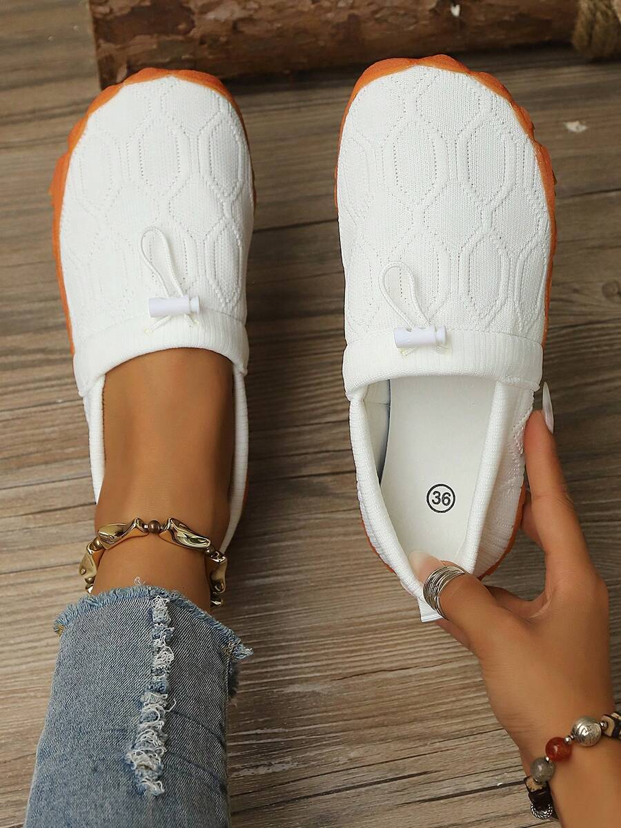 Women's Fabric Sock Sneakers Mesh Elastic Casual Shoes Lightweight Thick Sole Slip-On Running Shoes - White - View 1