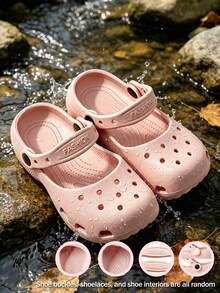 HAHABOBO Children's Outdoor Waterproof Perforated Shoes, One-Piece Molded Pink EVA Mary Jane Style Closed-Toe Slippers (Random Shipment) - Pink - View 2