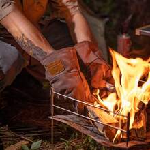 CAMPINGMOON Outdoor Camping Flame-Retardant Heat-Insulating Cowhide Double-Layer Detachable Design Fire-Fighting Gloves Outdoor Work Gloves Q28 - Camel - View 1