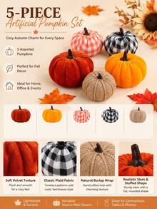 Set 5 Buah Buatan Campuran, Dirancang untuk Hari Thanksgiving, Musim Panen, Halloween, Dekorasi Rumah Musim Gugur, Kombinasi Berbagai Bahan Kain Kotak-kotak, Gaya Pedesaan Amerika Klasik, Dekorasi Suasana Musim Gugur Serbaguna untuk Meja, Keranjang Bunga, Pajangan Jendela, Meja Makan, Bebas Perawatan dan Dapat Digunakan Kembali - beraneka warna - View 3