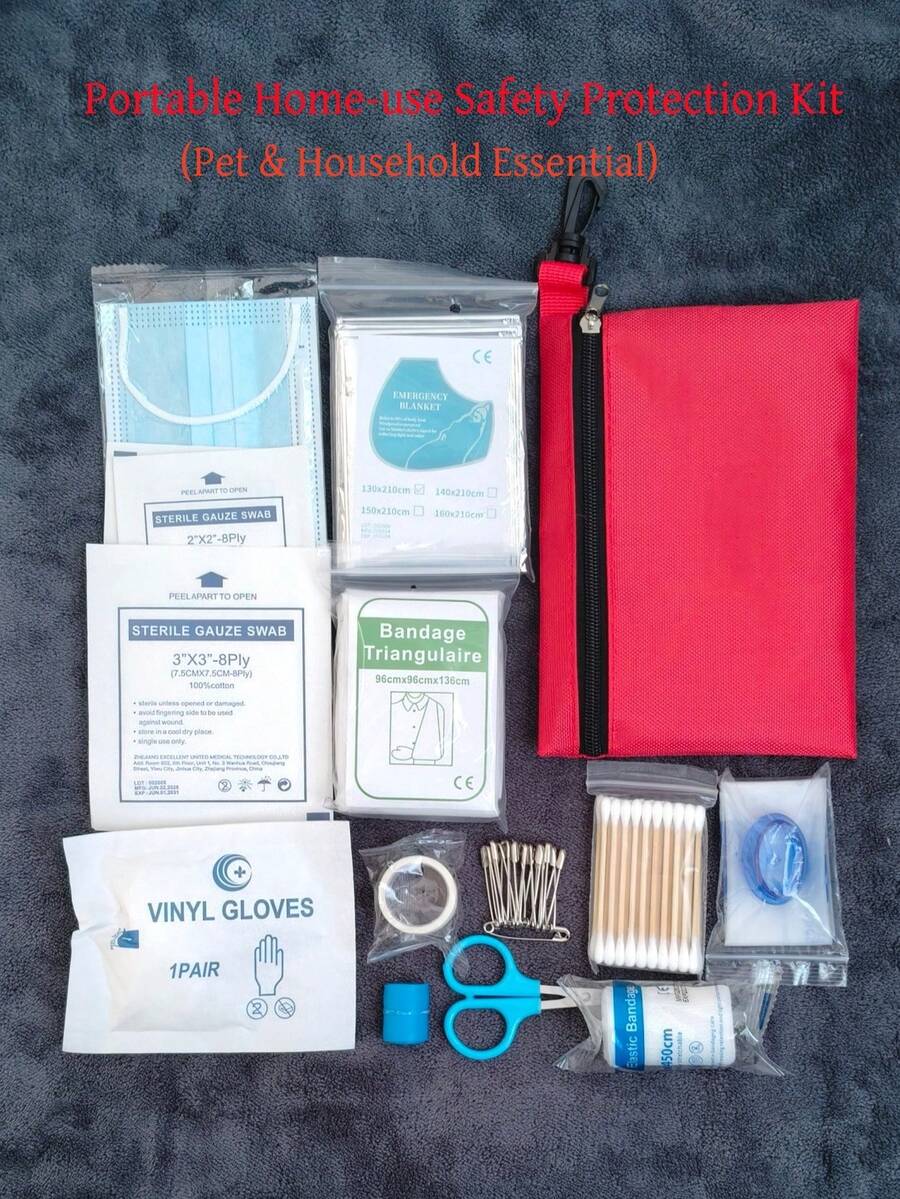 Household Protection Kit | Home Emergency Backup & Pet Cat Dog First‑Aid, Assorted Disposable Supplies: Bandages, Masks, Gloves, Gauze, Elastic Straps, Cotton Swabs, Etc. - View 1