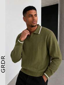 GRDR Men's Airplane Collar Pullover Sweater, Autumn/Winter Turn-Down Collar Knit Top - Army Green - View 1