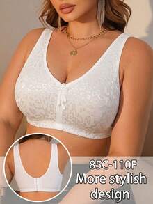 Plus Size Women's Floral Print Wireless Bra, Breathable Non-Slip Push-Up With High Support, Seamless For Daily Wear And Various Occasions - White - View 5