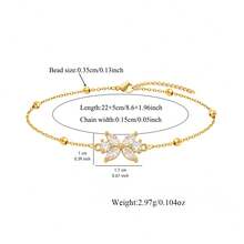 1pc New Fashion Colorful Bowknot Golden Stainless Steel Bead Chain Anklets For Women - Bow - View 2