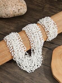 SOUL BEADING 波希米亞風手工鉤針串珠項鍊與手鍊2件組，優雅波希米亞風日常配件，百搭款 - 白色 - 查看 2