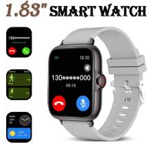 [SmartWatch]中性智慧手錶，舒適矽膠錶帶，支援通話、訊息通知、音樂控制、鬧鐘，180mAh電池，1.83吋全螢幕觸控螢幕，相容 Android 與 iOS 系統，運動風，適合世界盃派對 - 彩色 - 查看 11