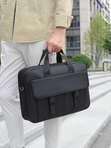 1pc Men's Business Travel Bag, Vintage Crossbody Handbag Design, Large Capacity Shoulder Bag, Zipper Closure, Adjustable Strap, Commute, Shopping, Daily Multi-Functional - Black - View 5