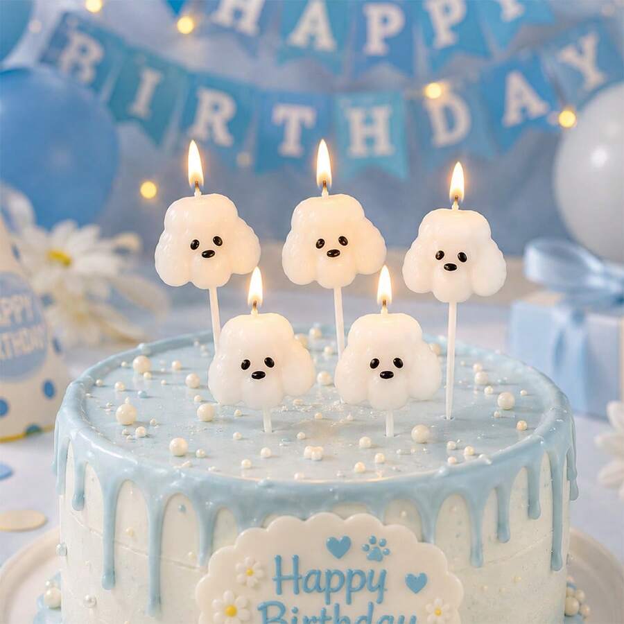 HIBIRTH 5pcs Cute Puppy/Dog Cake Decorative Candles, Teddy Bear Animal Dog Zodiac Happy Birthday Cartoon Candles