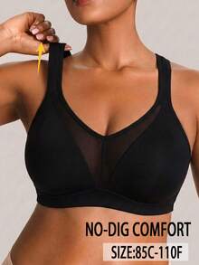 1pc Casual Comfortable Minimalist Plus Size Women's Bra, Wire-Free Push-Up Soft Comfortable Lingerie - Black - View 1