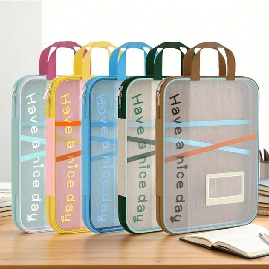1pc A4 File Folder, L-Shaped Large Opening Gradient Mesh File Sleeve, 4-Layer Classification Storage, Stationery Set For Graduate Entrance Exam And Office Document Storage, Suitable For Accordion Bag, With Handle Portable File Bag - Multicolor - View 1