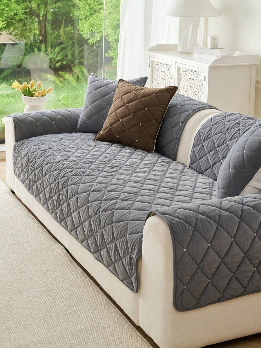 1 buah Sarung Sofa Berlapis Warna Polos, Ramah Hewan Peliharaan, Anti Kotor, Tahan Lama, Cocok untuk Semua Musim, Dekorasi Liburan, Perlindungan Furnitur, Cocok untuk Sandaran Tangan dan Sandaran Punggung Sofa 1/2/3/4 Dudukan - Grey - View 1