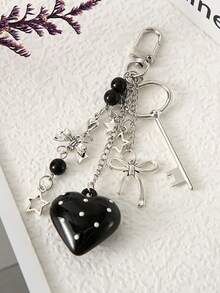 1pc Korean Vintage Bowknot Heart Pendant Keychain Accessory Phone Case Chain Backpack Bag Charm - Multicolor - View 1