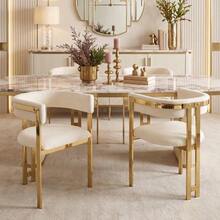 2 Dining Chairs, Comfortable And Breathable, Suitable For Restaurants, Living Rooms, Cafes And Other Places, Modern Style, Galvanized Chair Legs In Gold Color, Chenille Fabric, Beige + Gold - Beige + Gold - View 4