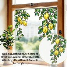 2pcs/Set Stained Glass Lemon Vine Window Clings, Static Cling Hanging Plant Window Decals, Double-Sided Non-Adhesive Film For Sliding Glass Doors Kitchen Home Window Decor - Multicolor - View 7