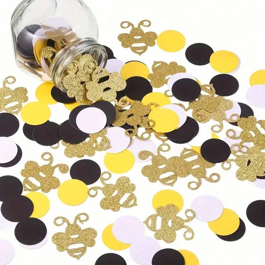 20/120pcs Bee Theme Confetti, Bee Party Decorations, Baby Shower Decorations, Gold & Black Bee Confetti Accents, Bee Theme Baby Shower Table Decor, Birthday Party Decorations - Multicolor - View 1