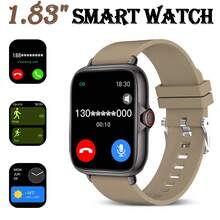 [SmartWatch]中性智慧手錶，舒適矽膠錶帶，支援通話、訊息通知、音樂控制、鬧鐘，180mAh電池，1.83吋全螢幕觸控螢幕，相容 Android 與 iOS 系統，運動風，適合世界盃派對 - 彩色 - 查看 10