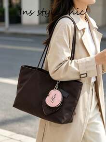 Long Tote Bag With Detachable Mini Pouch, Customizable With Charms, Multi-Compartment Interior Storage, Magnetic Snap Closure, Minimalist Shoulder Strap, Korean Style, Large Capacity, Suitable For Commuting And Shopping, Casual Shoulder Handbag, Easy Organization For Daily Essentials - Coffee Brown - View 7