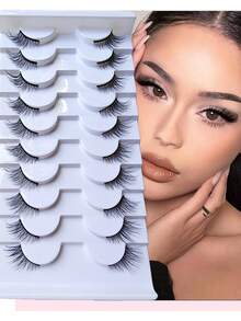 10 Pairs Half Lashes Cat Eye Short Soft 3D Faux Mink False Eyelashes, Natural Look, Suitable For Halloween - View 1