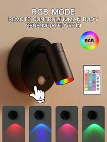 1pc Adjustable 360° Rotating Touch LED Rechargeable Multi-Color Wall Light, Magnetic Spotlight, Painting Light, Night Light, Bedside Reading Light, Eye-Protection Bedroom Night Light, Adjustable Brightness, Wireless No-Hole, Rechargeable Battery - Multicolor - View 1