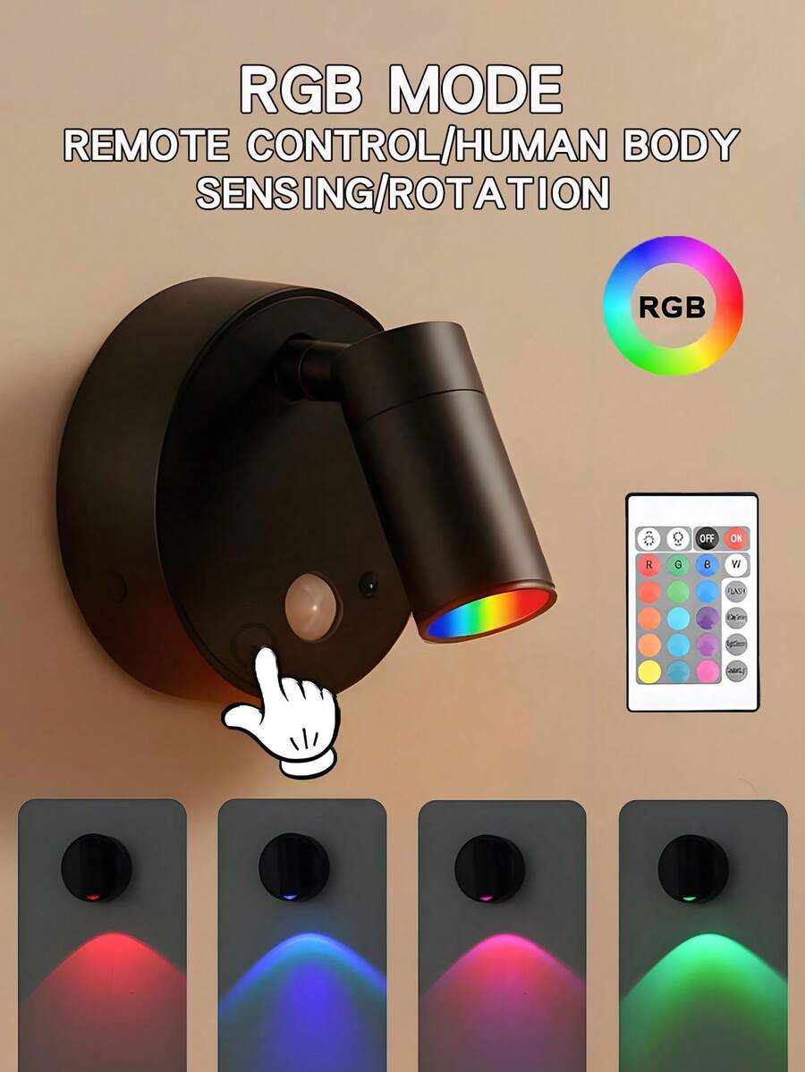 1pc Adjustable 360° Rotating Touch LED Rechargeable Multi-Color Wall Light, Magnetic Spotlight, Painting Light, Night Light, Bedside Reading Light, Eye-Protection Bedroom Night Light, Adjustable Brightness, Wireless No-Hole, Rechargeable Battery - Multicolor - View 1