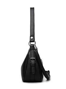 Simple Solid Color Shoulder Bag Large Capacity Tote Crossbody Bag For Women Fashion - Black - View 5