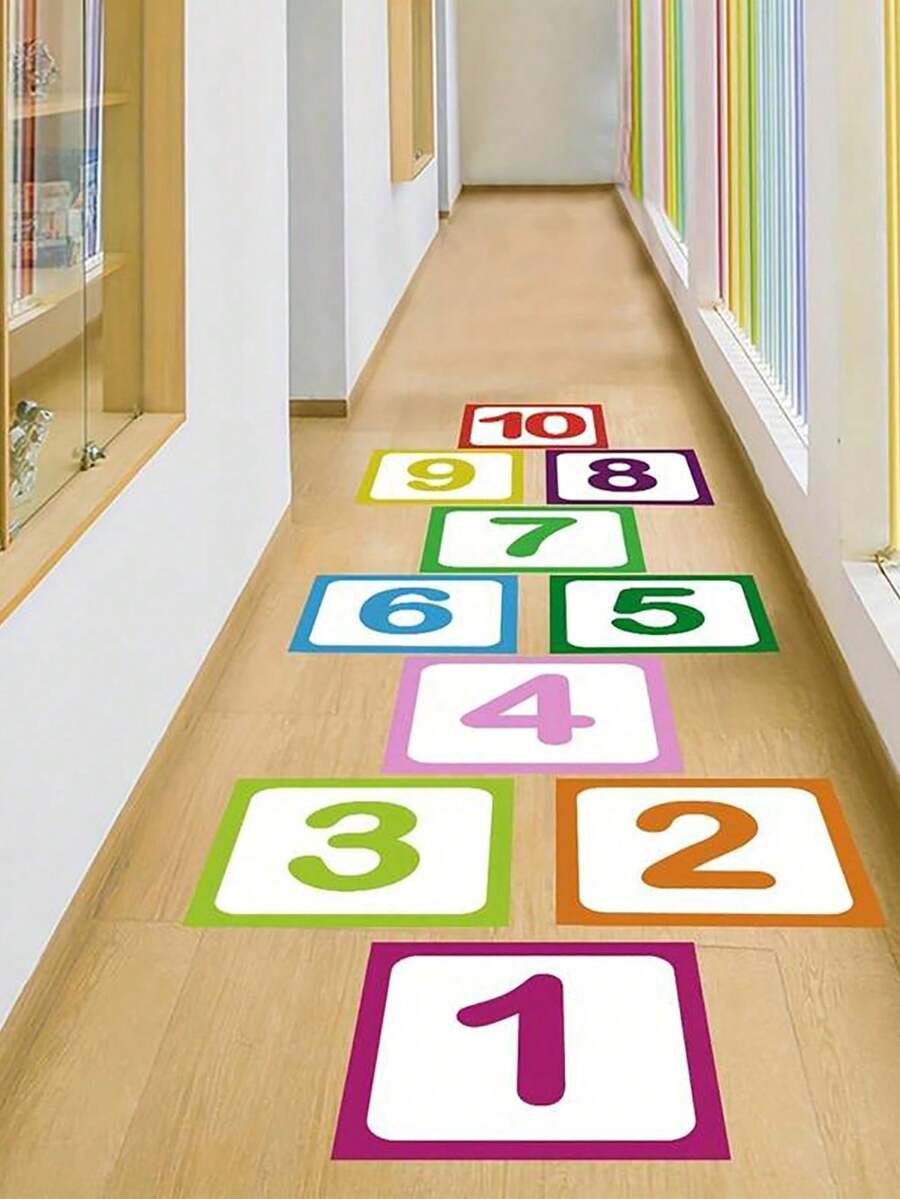 10 Pcs/Set Bright Plaid Digital Floor Decor Stickers - Waterproof, Self-Adhesive, Removable, Easy To Clean - Perfect For Inflatable Castles And Home Decor